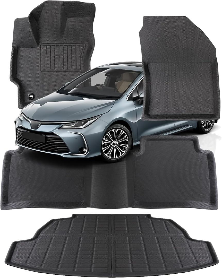 Car Floor Mats for Toyota Corolla: 2020-2025 2026 Trunk Liner, All-Weather Rubber Accessories Custom Fit Carpet for Corolla 2026 2025 2024 2023-2020 Gas Hybrid Models, Front Rear Row Cargo Black Mats