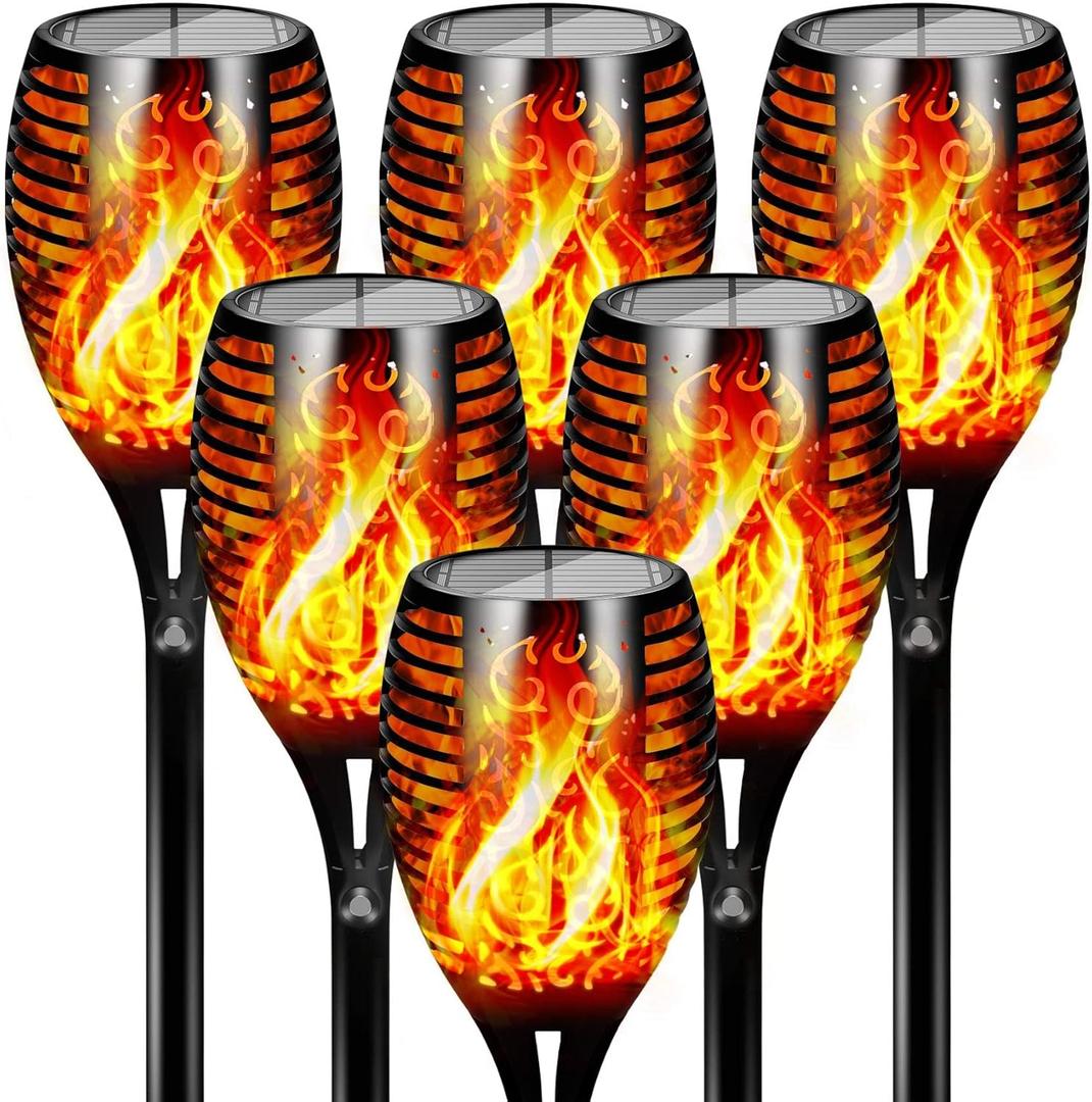 Otdair 96 LED Solar Lights Outdoor Upgraded 6 Pack, 43" Tall & Super Larger Size, Waterproof Solar Torch Light with Flickering Flame, 2200mAh Solar Tiki Torches Decoration Lights, for Path Yard Garden (Warm)