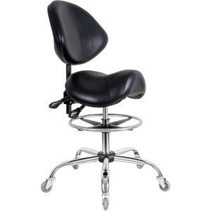 Saddle Stool with Wheels,Ergonomic Swivel Rolling Height Adjustable for Salon Beauty Clinic Dentist Tattoo Home OfficeBlack, With Back