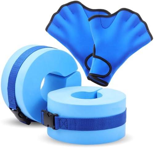 WinnerWhy Water Aerobics Set for Aquatic Exercise 1 Pair Swimming Glove 2 Pcs Foam Swim Aquatic Cuffs Water Weights Equipment Pool Resistance Fitness Equipment for Swimming Training Workouts