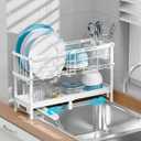 GSlife Narrow Dish Drying Rack - Expandable Small Dish Rack for Kitchen Counter, 2 Tier Adjustable Capacity (15.7''-20.7''L) Dish Drainer Rack with Removable Cutlery Holder, White