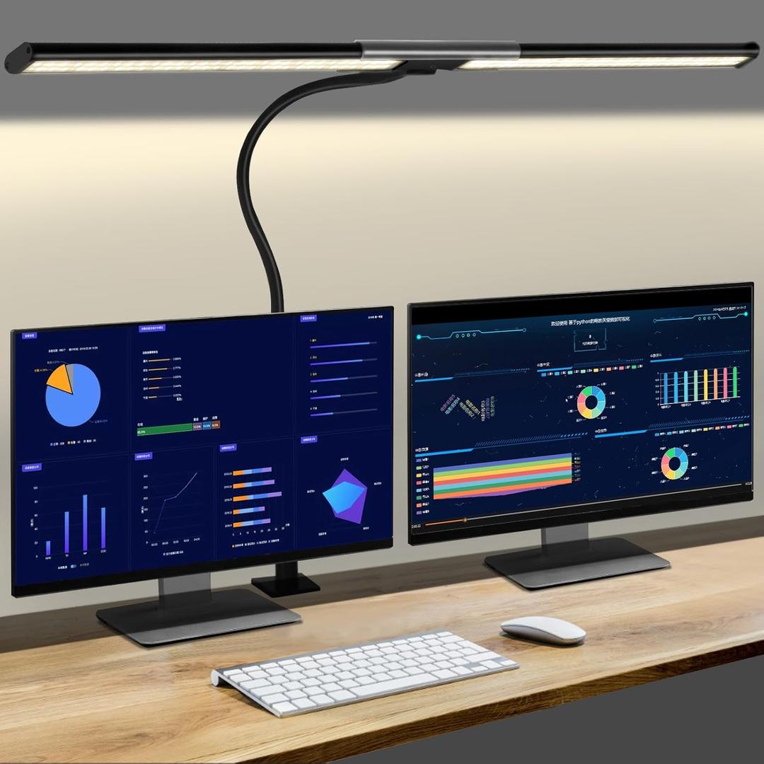 33Inch Desk Lamp for Home Office, Eye-Caring Architect Desk Lamp with Clamp, 24W Ultra Bright Auto Dimming Computer Light Stepless Dimming and Tempering Table Light for Reading, Study, Work