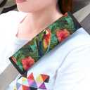 Tropical Floral Steering Wheel Cover Elastic Non-Slip Car Steering Wheel Covers with Seat Belt Shoulder Pad for Women Men
