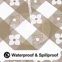 Rectangle Vinyl Table Cloth, Waterproof Elastic Fitted Tablecloth with Flannel Backing, Plastic Table Cover for Picnic, Camping, Outdoor (Khaki & White, 30"x96")