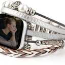 Boho Leather Bracelet Compatible with Apple Watch Bands for Women Men 38mm 40mm 41mm 42mm 44mm 45mm 46mm 49mm - Multilayer Wrap Dressy Apple Watch Strap for Cute Iwatch Band Series 11 10 9 8 7 6 5 4 SE 3 Ultra 3 2 1 (silver)