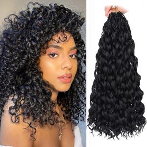 Leeven Gogo Curl Crochet Hair 12 Inch 8 Packs Black Ocean Wave Crochet Hair Pre Looped Deep Twist Goddess Box Braids Short Curly Water Wave Synthetic Braiding Hair for Women Girl Kids (#1B)