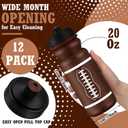 Nitial 12 Pack Water Bottles Bulk 20 oz Reusable Squeeze Water Bottles Plastic Sports Bottle with Pull Top Cap Sports Gifts Tumbler for Travel Gym Sport Party Supplies(Orange,Football)