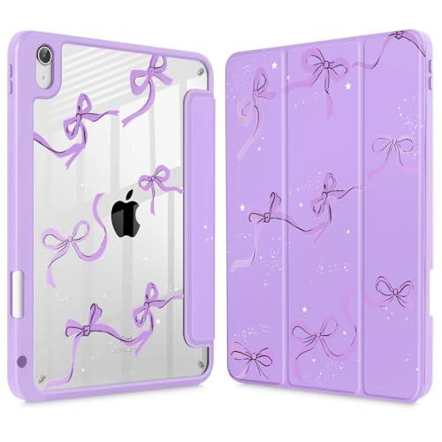 May Chen for iPad (A16) 11th Generation Case 11 Inch 2025, iPad 10th Gen Case 2022 10.9 inch, Built-in Pencil Holder with Shockproof Cover Clear Transparent Back Shell Auto Wake/Sleep, Bows Purple