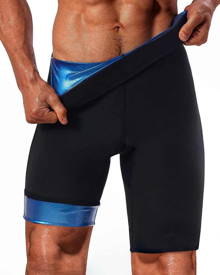 LMCOB Sauna Sweat Short Pants for Men Hot Thermo Sauna Leggings Compression Hight Waist Pants Workout Body Shaper Sauna Suit Size 4XL/5XL