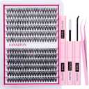 Cluster Lashes 240 pcs Wispy Lash Clusters D Natural Eyelashes Extensions 14-16mm Mix 30D+40D Individual Lashes Thin Band Lash Bond and Seal Tweezers for DIY Lash Extension Beginners