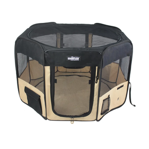 EliteField 2-Door Soft Pet Playpen, Exercise Pen, Multiple Sizes and Colors for Dogs, Cats and Other Pets (62" x 62" x 36"H, Black+Beige)