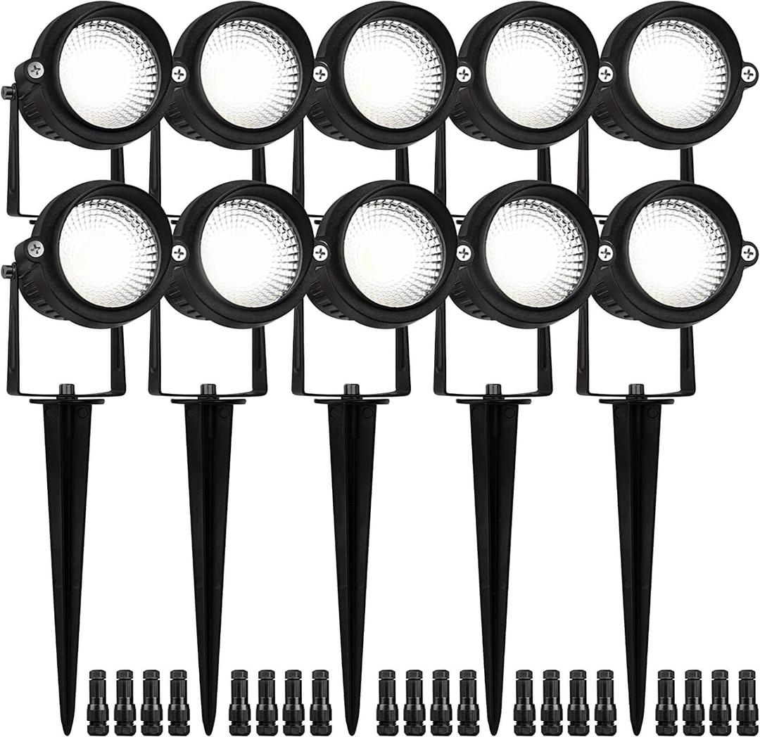 Landscape Lights 5000K,Low Voltage Led Landscape Lighting, 12V AC/DC Waterproof Landscape Spotlights Outdoor with Stake for Tree Flag Spot Light Daylight 10 Pack (Spike Stand)