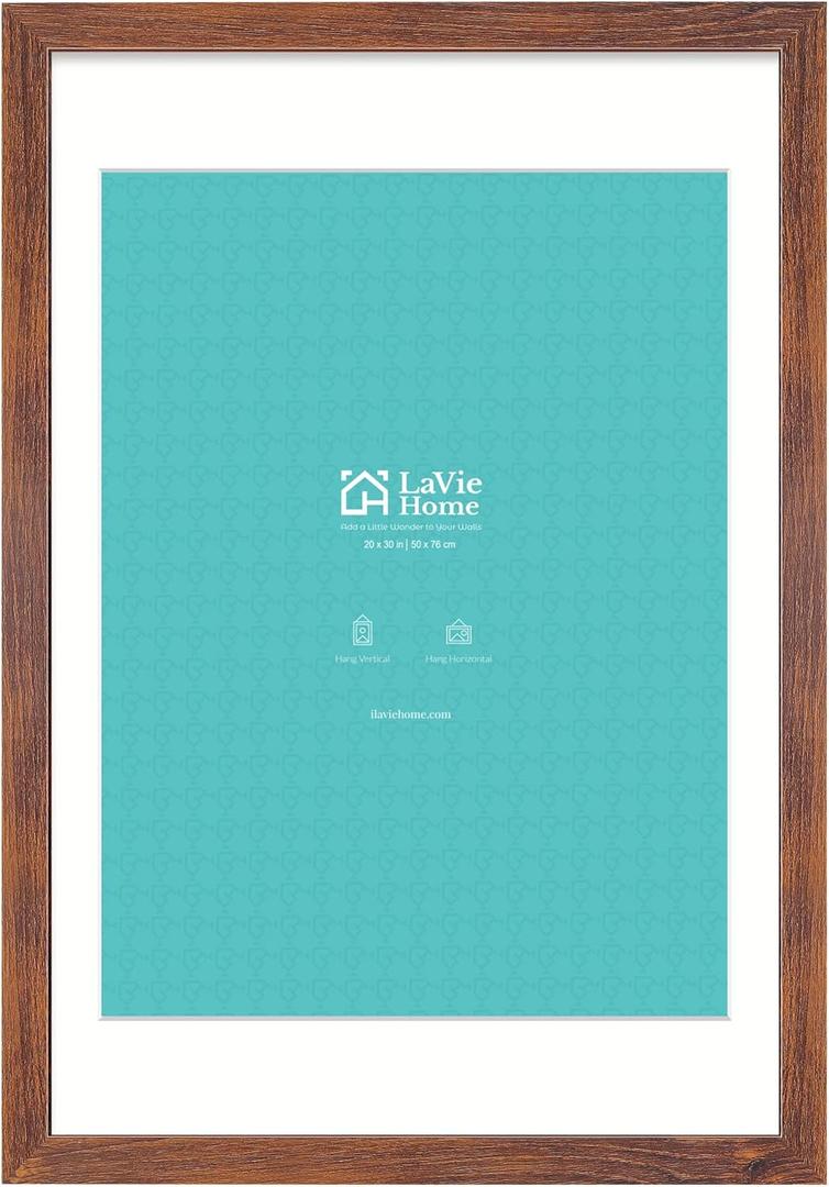 LaVie Home 20 x 30 Picture Frame Brown Poster Frame, Display Pictures 18x24 with Mat or 20x30 Without Mat, Stable and Sturdy Frame and Polished Plexiglass, Suitable for wall decoration1 Pack