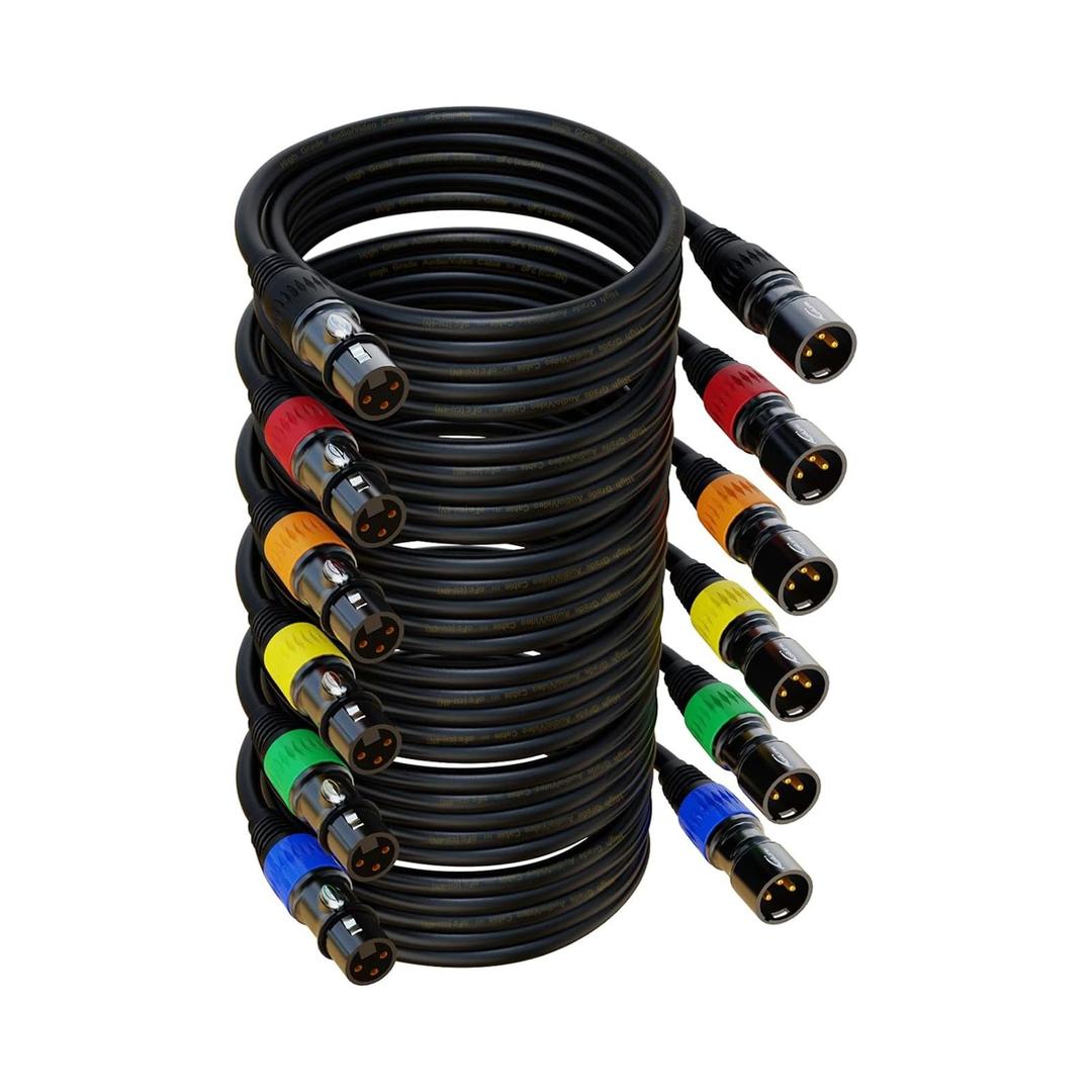 XLR Cables, XLR Microphone Cable 25 ft 6 Pack, Gold-Plated 3-pin XLR Speaker Cable Male to Female Balanced Mic Cable
