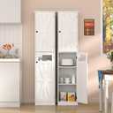 Halitaa Tall Narrow Bathroom Storage Cabinet, Slim Bathroom Cabinet with Adjustable Shelves and 2 Doors, Farmhouse Freestanding Floor Storage for Small Spaces, Bathroom, Kitchen, Living Room, White