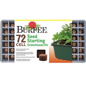 Burpee Greenhouse Indoor Starting Herbs, Flowers and Vegetables | Includes Dome, Watering, Seed Starter Tray, Coir Pellets | 10" W x 20" L x 5" H, One Size, 1 Kit (72 Cells)