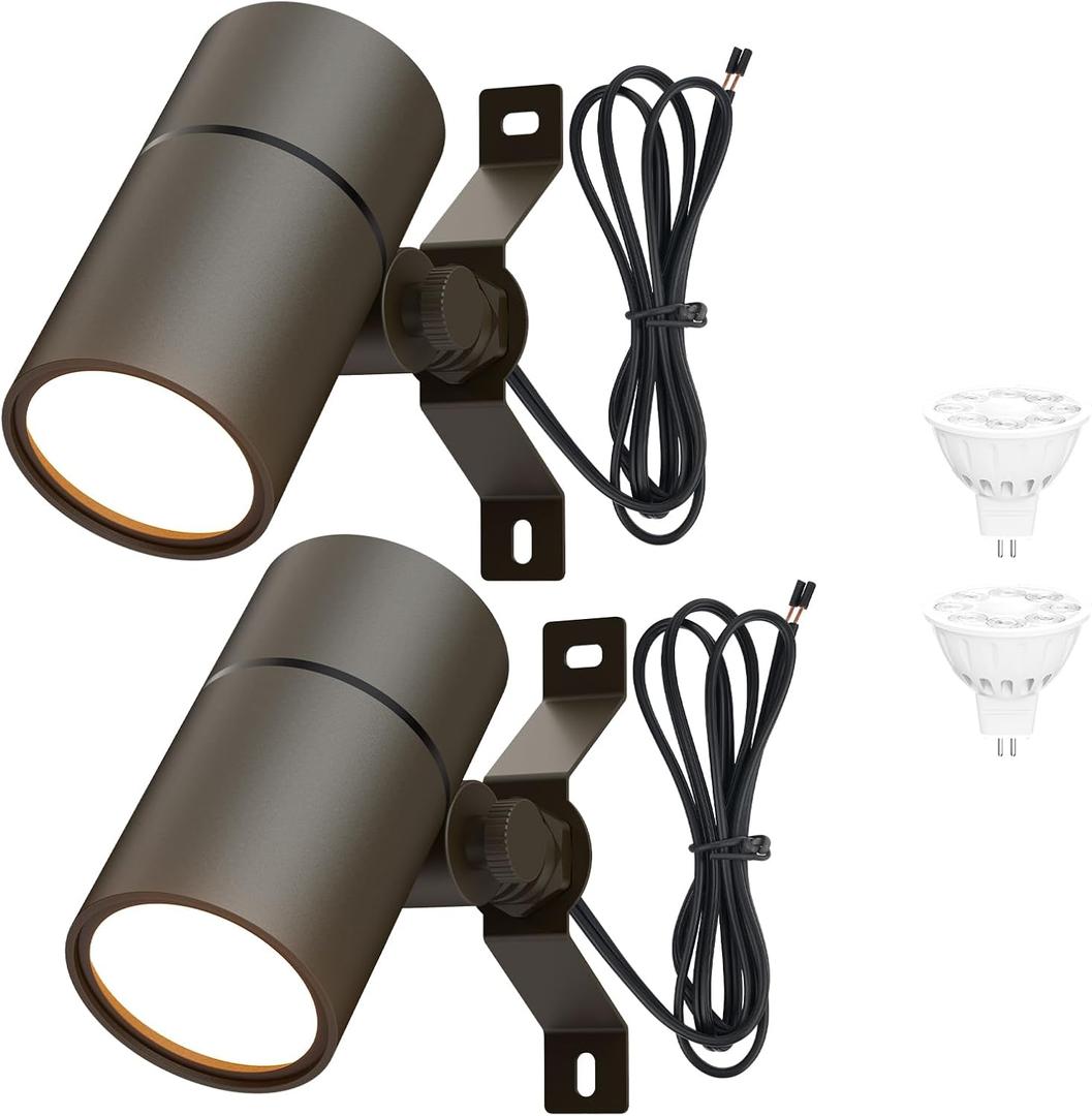 Landscape Down Lighting Low Voltage Spot Lights Outdoor LED Wall Mounted Low Voltage Tree Lights Cast Aluminum Free 5W MR16 LED Bulb Stainless Steel Mounting Bracket 2-Count, Warm White