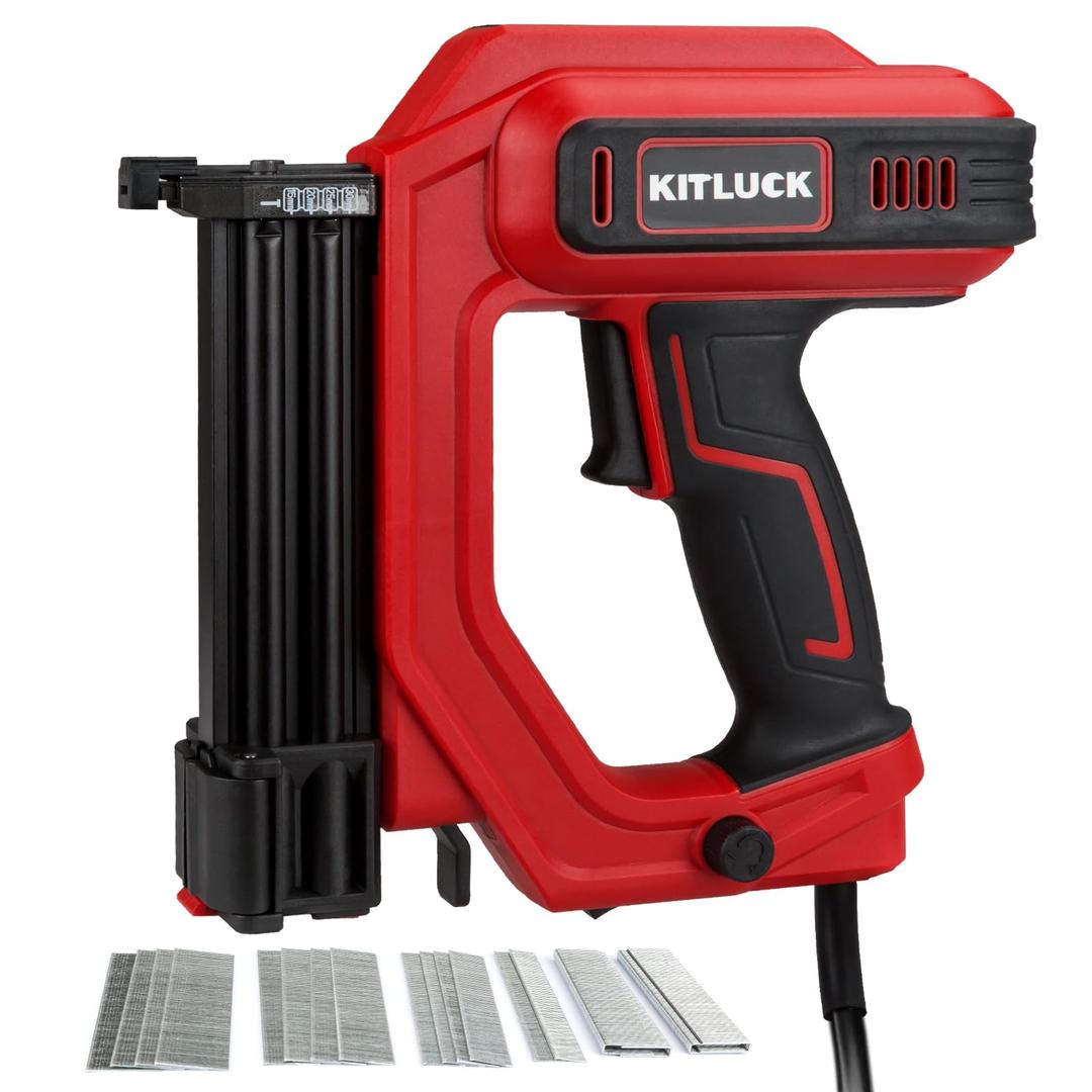 KITLUCK Brad Nailer, 2 in 1 120V Electric Staple Gun/Nail Gun with 1400pcs 18 Gauge Straight Nails and 400pcs Narrow Crown Staples for Woodworking, DIY and Upholstery