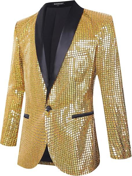 Sequin Blazer Sparkle Suit Disco Prom Jacket Party Shiny Tuxedo Banquet Celebration Fashion Sport Coat for Mens Adult, S