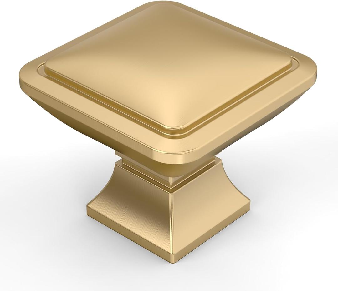 Amerdeco 10 Pack Champagne Bronze Square Kitchen Cabinet Knobs Cabinet Hardware Single Hole Cabinet Pulls Drawer Knobs and Pulls for Bathroom Cabinets ZH0019