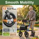 Walkers for Seniors, Rollator Walker with Seat, 12" Big Rubber Wheels All Terrain Rolling Walker, Foldable Rollator Walker, Built-in Cable, Reinforced Aluminum Frame, Blue