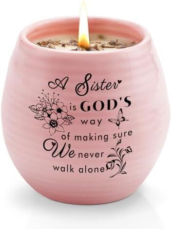 Sister Birthday Gifts, Sisters Christmas Gifts from Sister, Handmade Ceramic 8oz Soy Wax Lavender Scented Candles, Sisters Candle Gift for Soul Sisters Best Friend BFF Bestie