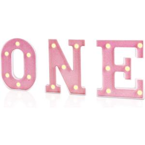 O N E Light Up Numbers, 1st Birthday Letter LED 3PCS ONE Number Lights for Girls Boys Baby 1 Year Old Birthday Party Decoration Supplies, Pink