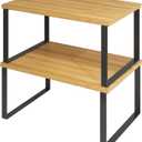 SUYU Kitchen Cabinet Organizer Shelf,Bamboo Spice Rack Set of 1,SpaceSaving Countertop Organizer for Kitchen, Office, or Closet, Stackable and Nesting Shelves,Black and Natural SCW201H