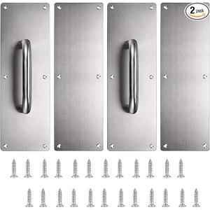 Sumnacon 2 Set 12" Stainess Steel Door Handle Pull & Push Plate - Heavy Duty Gate Handle Bar for Home/Office/Warehouse/Public, Suitable of Wooden/Composite Door with Screws, Brushed
