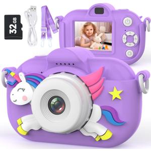 Kids Camera Digital Camera for Age 3-8, 1080P Toddler Video Camera for Kid with 32GB SD Card, Toddler Girls Toys Age 6-8, Christmas Birthday Gifts for Children Kid (Plum Purple)