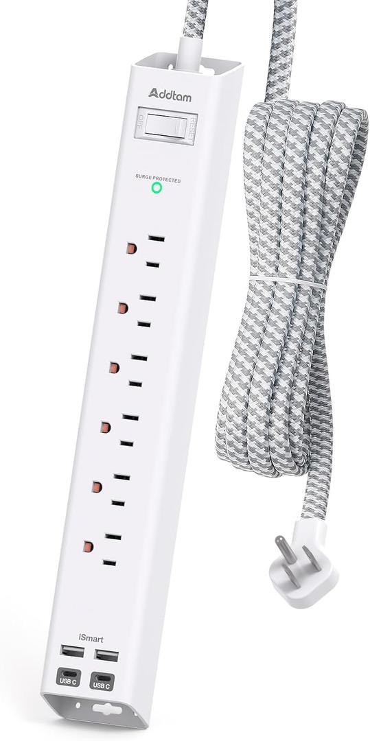 Power Strip Surge Protector with USB C - Flat Plug Extension Cord with 6 AC Outlets 4 USB (2 USB C), Wall Mount, 5ft, 900 J, Multi Plug Outlet Extender for Home Office Dorm Room Essentials
