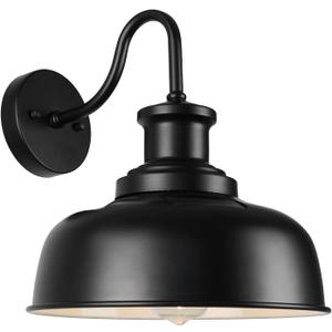 Solar Barn Light for Outside, Gooseneck Outdoor Wall Lights Solar Powered, Farmhouse Exterior Wall Sconce, Industrial Outside Lighting Fixture, Rustic Lantern for Garage, Barn, Shed, RZSR007 (1 Pack, Black+White)