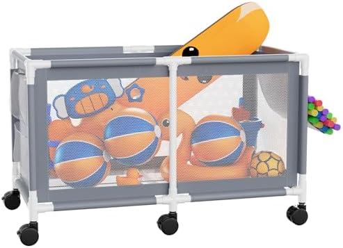 Extra Large Swimming Pool Storage Organizer Upgraded 280-Gallon Rolling Bin with Wheels Side Pockets Float Noodles Holder Mesh Cart for Pool Toys Swim Rings Surfboards Beach Gear Patio Yard Organizer