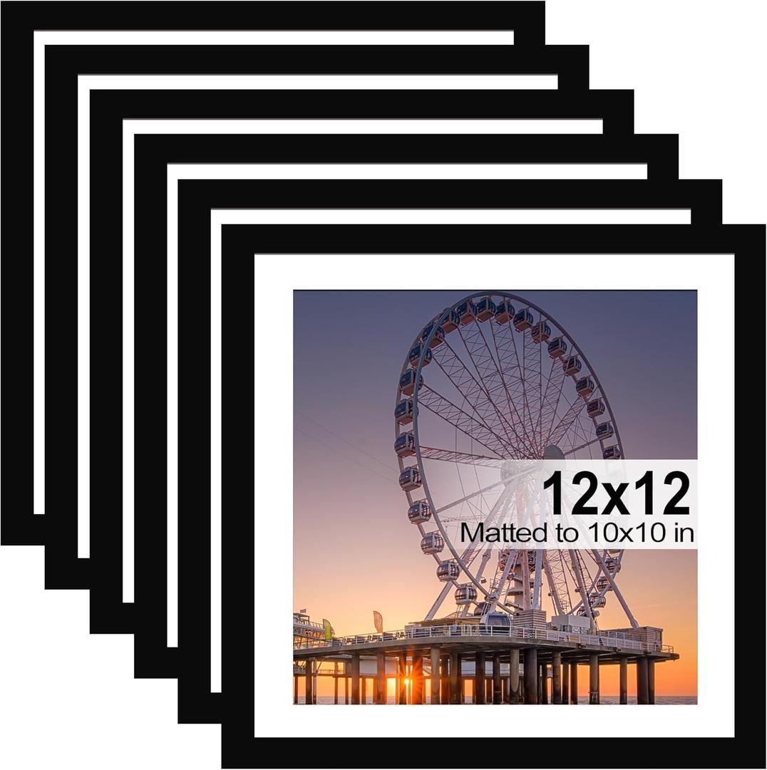 BESCRCL 12x12 Picture Frame Black Set of 6, Diamond Art Painting Frames Display Photo 10x10 or 12 x 12 without Mat, Wall Hanging Frame with Plexiglass