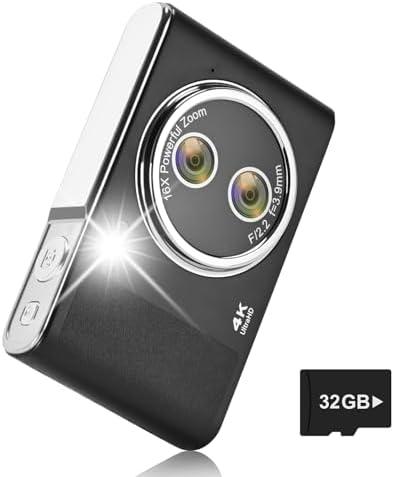 Digital Camera, 48MP FHD 1080P Point and Shoot Camera with 16x Zoom, Anti Shake Compact Portable Camera for Photography with 32GB Card, Autofocus Camara for Kids, Beginners, Teens, Black