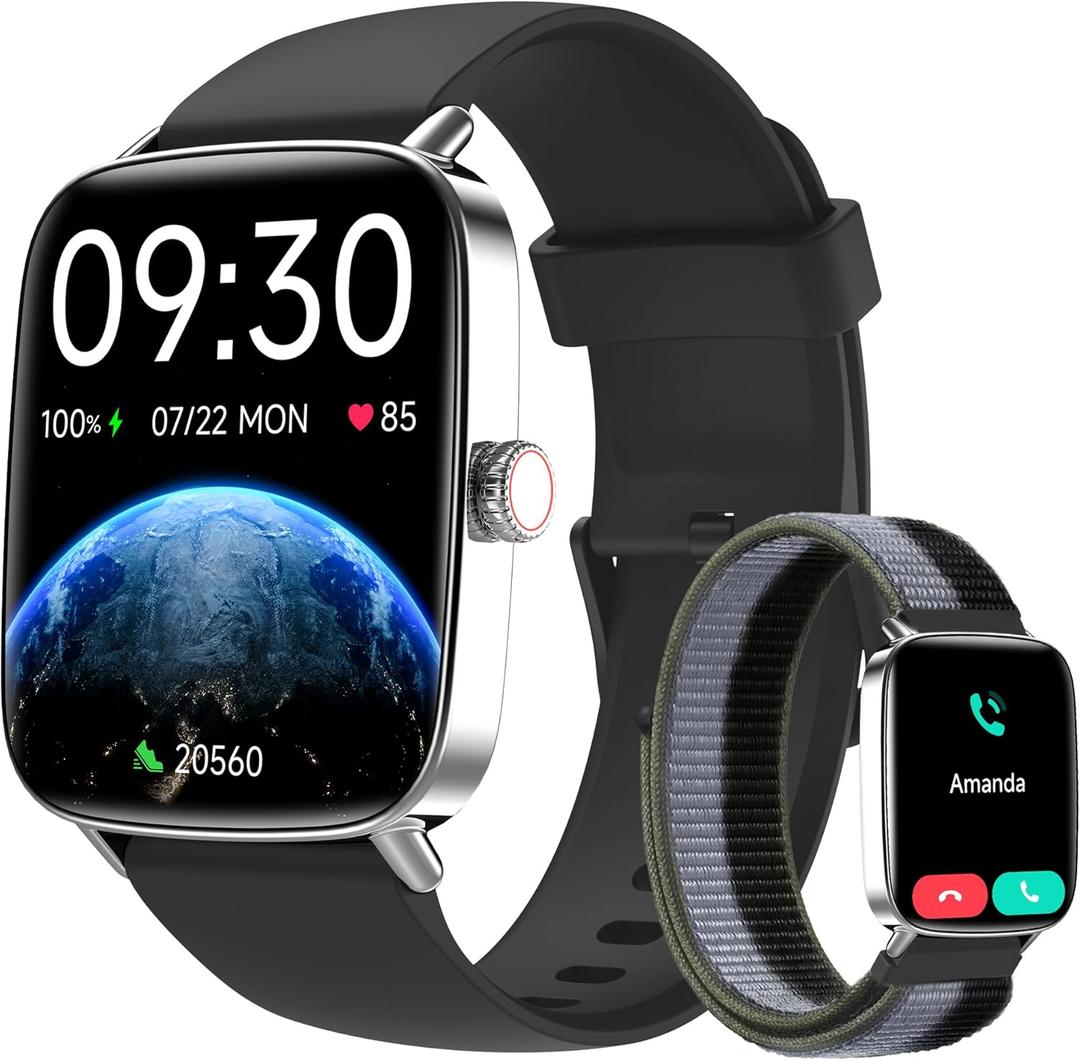 Smart Watch for Women Men, 1.85" HD Dynamic Dial Smartwatch for Android & iPhone with Answer/Make Call, Fitness Tracker with 110+ Sport Modes, Heart Rate/SpO2/Sleep Monitor, IP68 Waterproof (2 Bands) (small, Black)