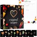 Recipe Binder, 3 Ring Recipe Book with dividers, Plastic Sleeves and Pages, Kitchen Conversions Inside, Modern Black Design with Vegetables, Gift for Home Cooks and Chefs
