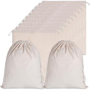 10 Pack 11.9x15.8 Inch Cotton Storage Bags with Drawstrings, Canvas Fabric Sacks, Reusable Multipurpose Muslin Bags for Bread, Produce, Shoes, and More