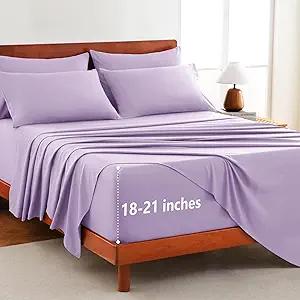 CozyLux Extra Deep Pocket Queen Sheet Set - 6 Piece Sheets Queen Size Bed Set - Fits Up to 21 inches Mattresses Queen Sheets，Breathable Queen Bed Sheets & Pillowcases - Easy & Secure Fit, Lavender