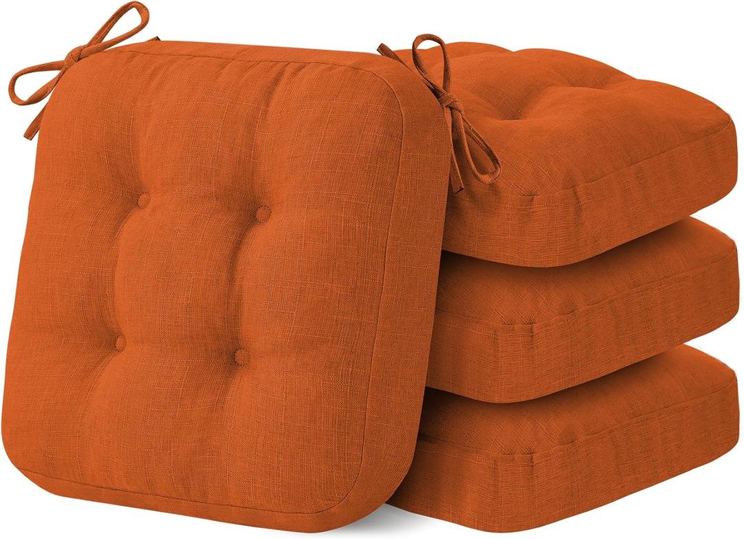 Chair Cushions for Dining Chairs, Dining Chair Cushions, Tufted Indoor Chair Pads with Ties & Non Slip Backing, Seat Cushions for Kitchen Chairs 16.5 x 16.5 x 3.5, Set of 4, Orange