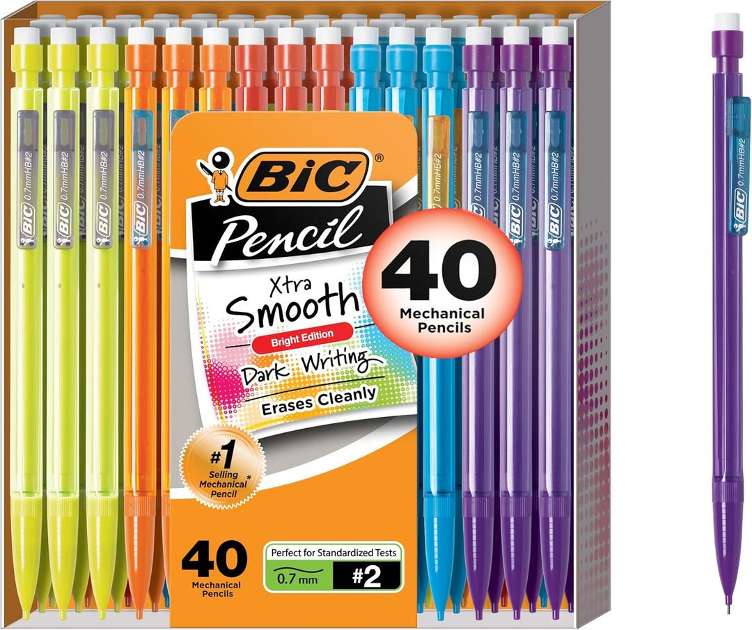 BIC Xtra Smooth Mechanical Pencil, 0.7 mm Medium Point, Refillable and Retractable, 40-Count Pack