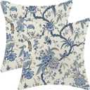 CXMEIFLY Spring Floral Birds Pillow Covers 24 x 24 Inch Set of 2 for Chinoiserie Flowers Decor Throw Pillows Blue and White Plant Outdoor Decorative Cushion Cases for Couch Bed Decorations