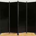 SUNALLY Room Divider 6FT Folding Privacy Screens, 4 Panel Fabric Divider for Room Separation, 88" W Freestanding Portable Wall Dividers Screen for Home Dorm Studio Office, Black