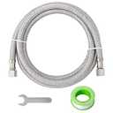 SUNGATOR 5 Feet Refrigerator Water Line, 1/ 4" Comp X 1/ 4" Comp Ice Maker Hose, 5 Feet Stainless Steel Braided Ice Maker Water Supply Line with A Wrench and Sealing Tape (1 Pack)