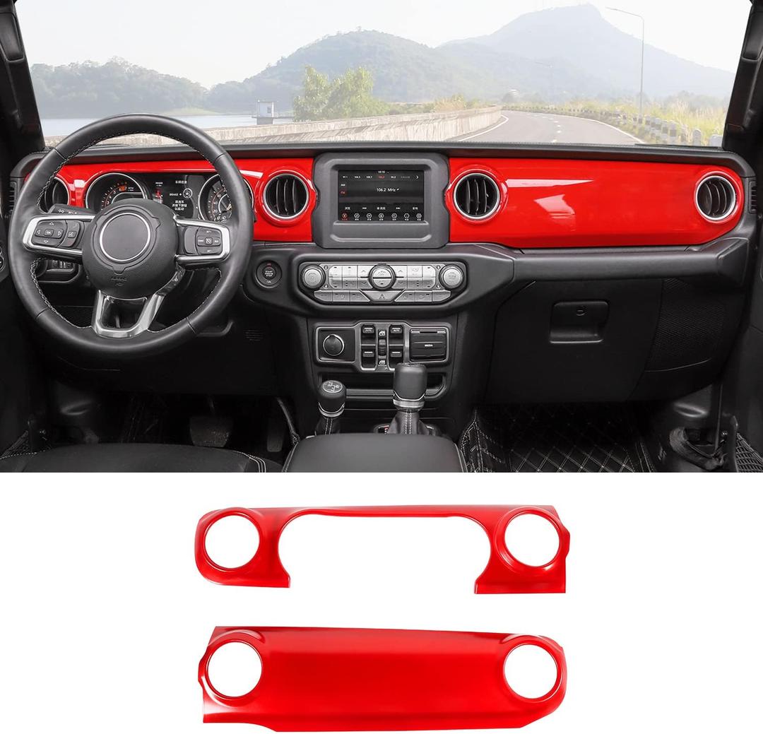RT-TCZ Center Console Trim Cover Dashboard Control Panel Cover Decorative Interior Accessories for Jeep Wrangler JL JLU & Gladiator JT 2018-2023, Red