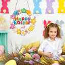 2 x 3D Easter Decoration Wooden Door Wreath for Front Door Sign Happy Easter Bunny Egg Wreath Hanging Wall Decor with Colorful Flowers for Home Indoor Outdoor Party Decor