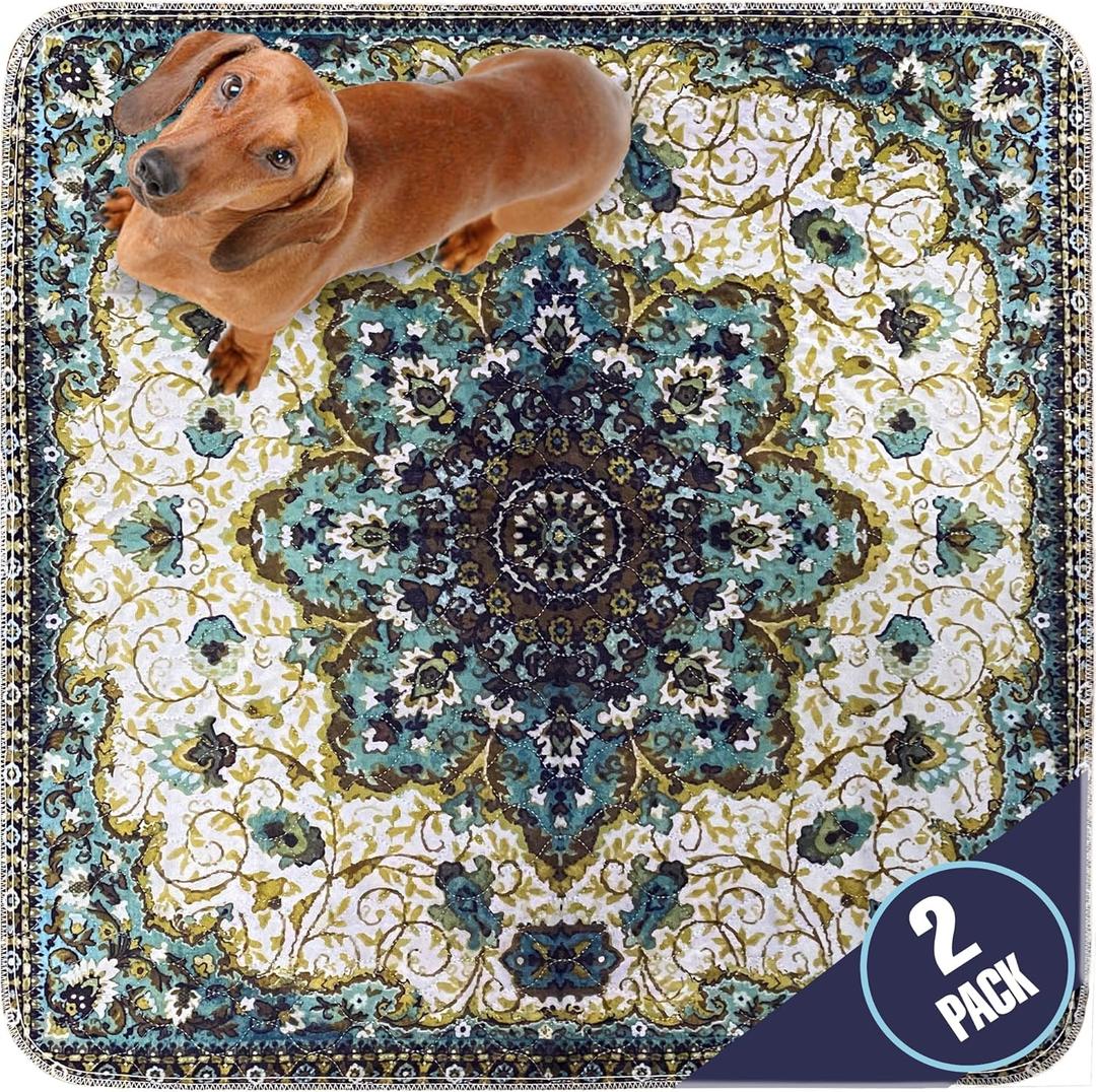 PUPIBOO Washable Pee Pads for Dogs and Cats - Super Absorbent Reusable Puppy Training Pads - 100% Waterproof, Leak-Proof & Non-Slip Whelping Pads for Pet Housebreaking (22 x 22 Inch (Pack of 2), Green Medallion)