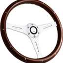 15" 6 Bolt Wood Grain Racing Rivet Steering Wheel Vintage Nostalgia Style Steering Wheel with Horn Buttons