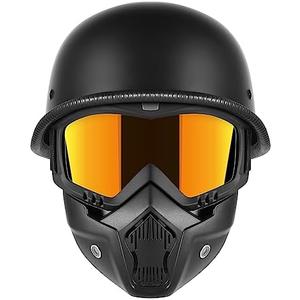 Motorcycle Half Helmets with Face Shield, German Style Motorcycle Helmet for Adult Men Women, DOT Approved Retro Half Shell Helmet for Moped Cruiser Scooter