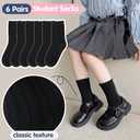 EBMORE Girls Kids Ruffle Socks Uniform School Dress Crew Cotton Textured Breathable Socks 6 Pairs (Black)